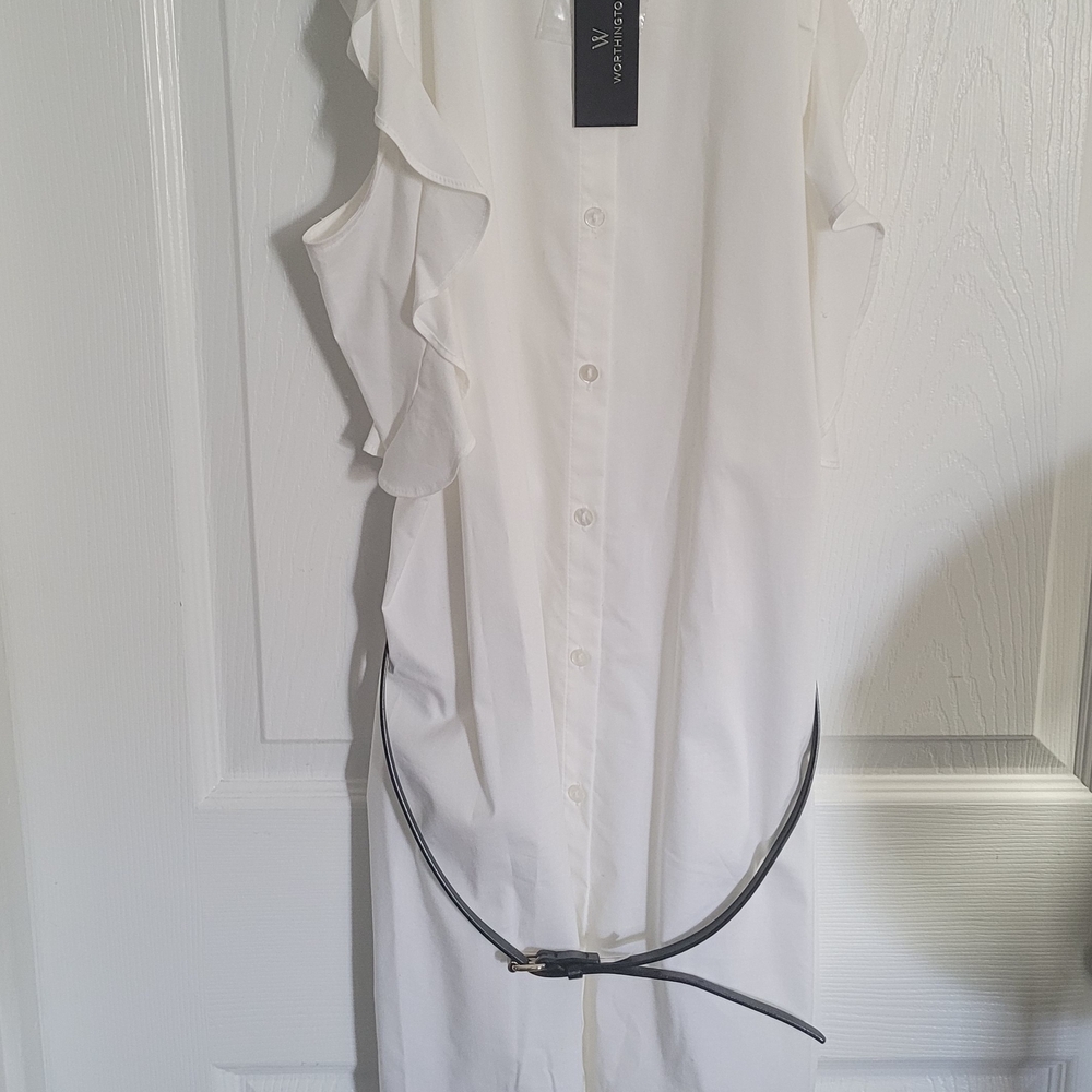 White Ruffled Dress with Black Belt
